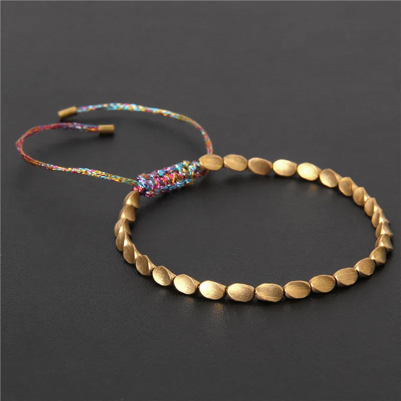 Handmade Tibetan Buddhist Copper Beads Bracelet Adjustable Braided Bracelets For Women Men Lucky Thread Bangles Vintage Jewelry