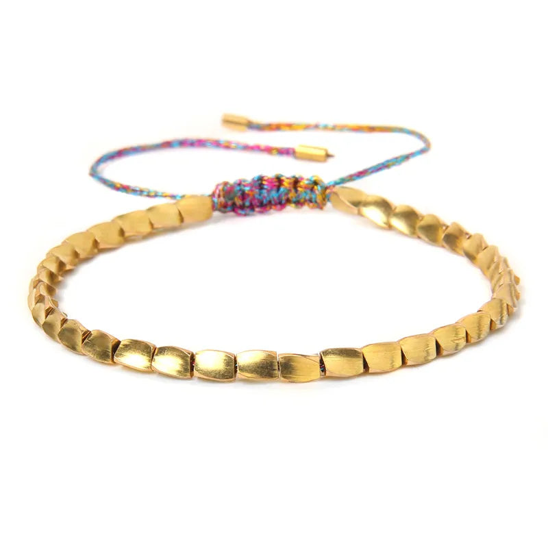 Handmade Tibetan Buddhist Copper Beads Bracelet Adjustable Braided Bracelets For Women Men Lucky Thread Bangles Vintage Jewelry