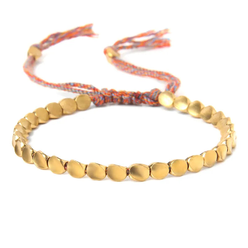 Handmade Tibetan Buddhist Copper Beads Bracelet Adjustable Braided Bracelets For Women Men Lucky Thread Bangles Vintage Jewelry