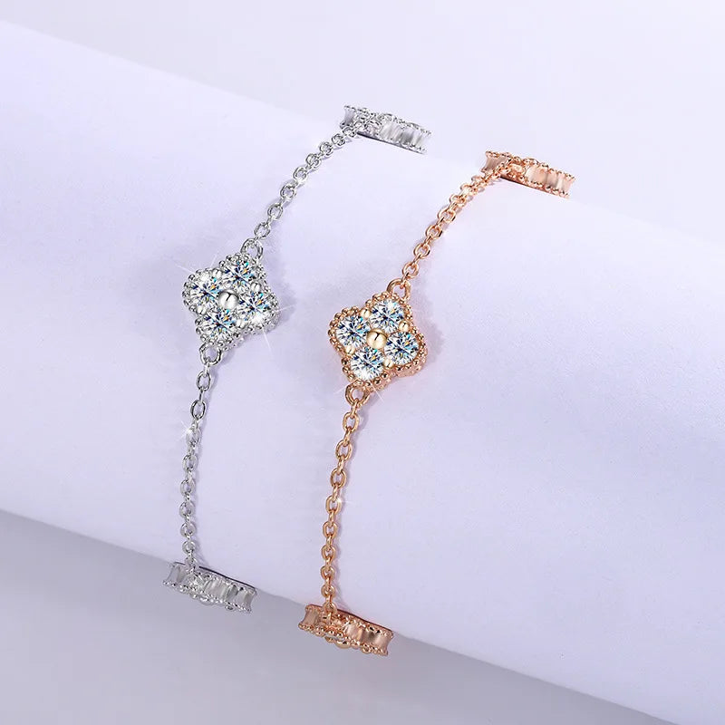 LYCFN  3MM Full Moissanite S925 Sterling Silver Four Flower Bracelet for Women Light Luxury High-end Hand Chain Jewelry