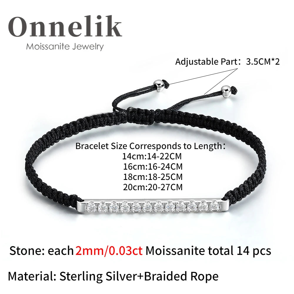 Exquisite Moissanite Braided Rope Bracelet in 925 Sterling Silver