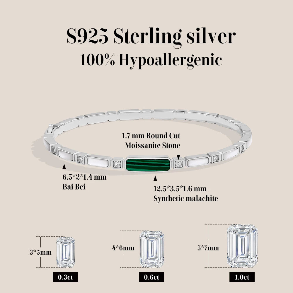 ATTAGEMS Luxury Synthetic Malachite Moissanite Bracelet 2025New Bangle for Women Men 925 Sterling Silver Engagement Jewelry Gift