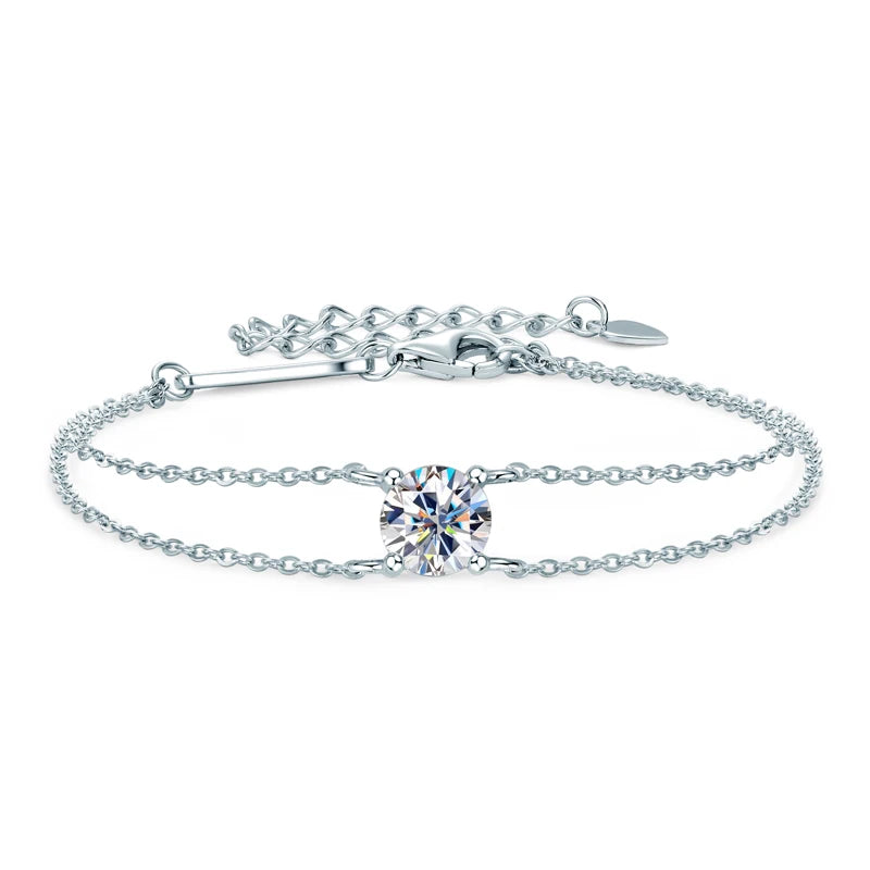 Exquisite 1ct Moissanite Double Chain Bracelet - 925 Silver