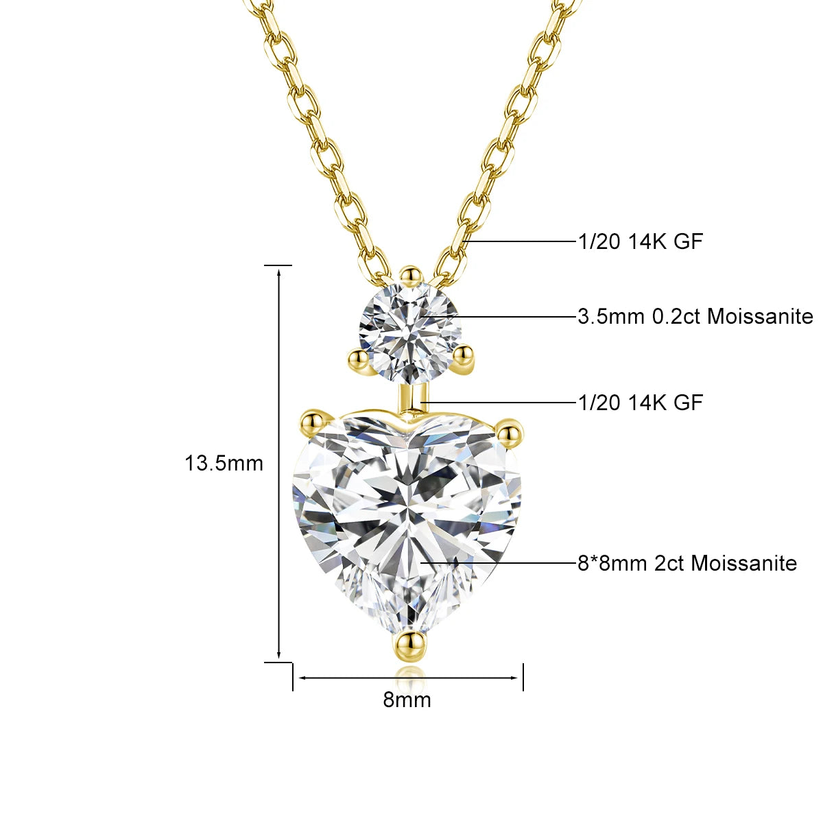 Romantic 14K Gold Filled Heart Cut Moissanite Necklace Pendant for Women D Color VVS1 Thanks Giving Halloween Fine Jewelry Gifts