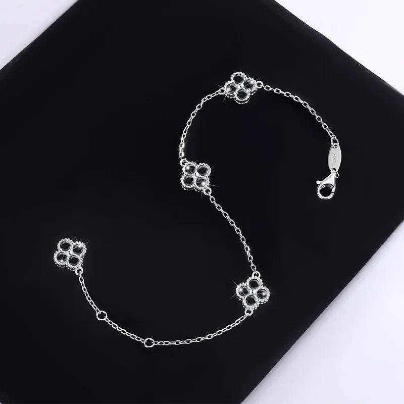 LYCFN  3MM Full Moissanite S925 Sterling Silver Four Flower Bracelet for Women Light Luxury High-end Hand Chain Jewelry