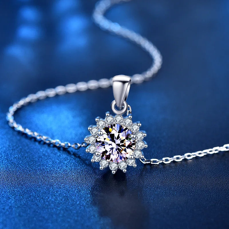 S925 Sterling Silver 1 Ct Moissanite Snowflake Pendant Women's Necklace with GRA Certificate Fashion Collar Chain Jewelry