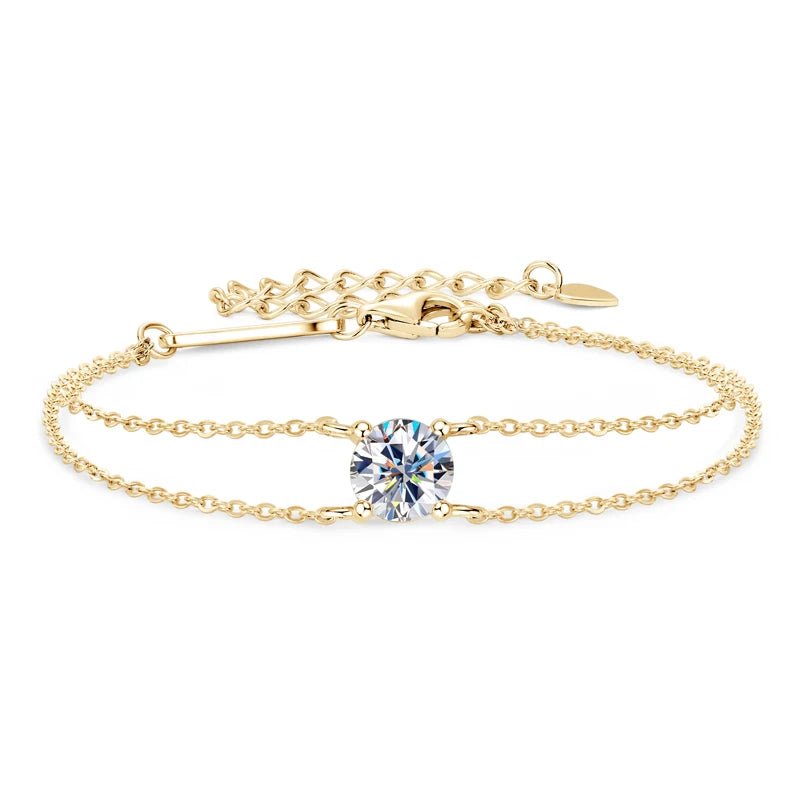 Exquisite 1ct Moissanite Double Chain Bracelet - 925 Silver